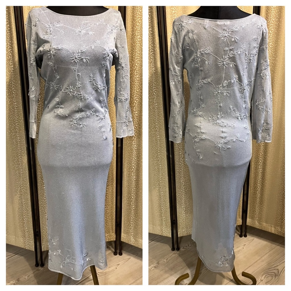 Tahari Light Gray Shimmery Knit Dress - Picture 2 of 16
